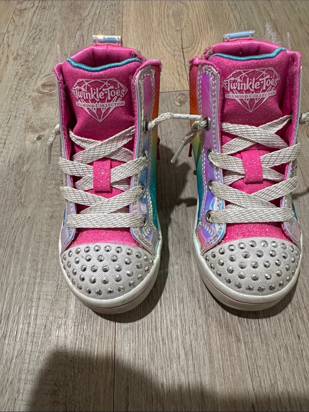 Skechers Twinkle Toes Kids Pink Rainbow High-Top Sneakers with Studded Toes